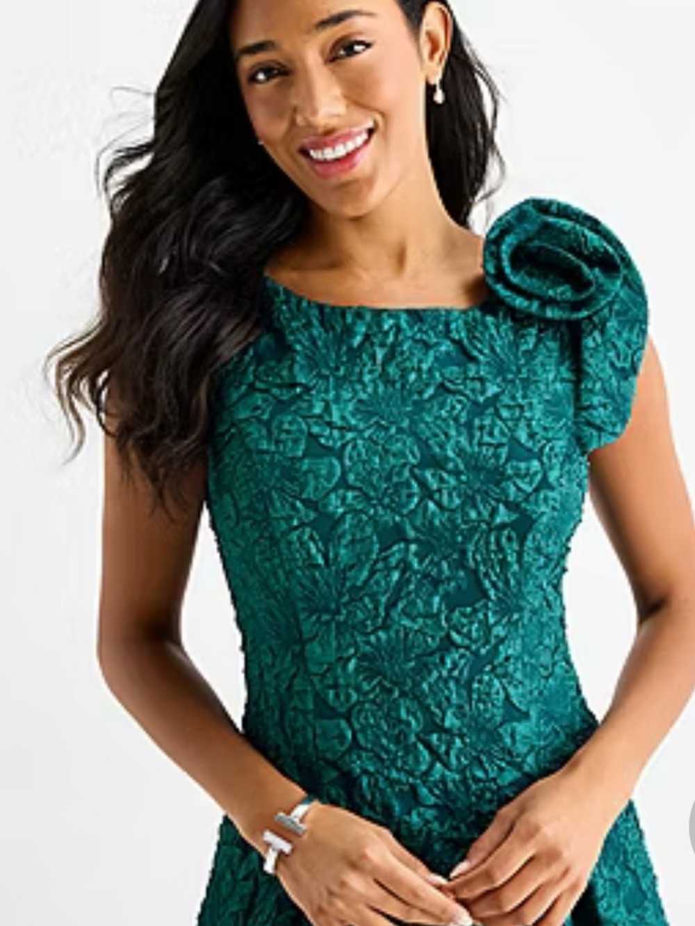 NWT Brianna Milay Teal Floral Appliqué fit & flare dress with Shoulder Flower 14 - Picture 3 of 8